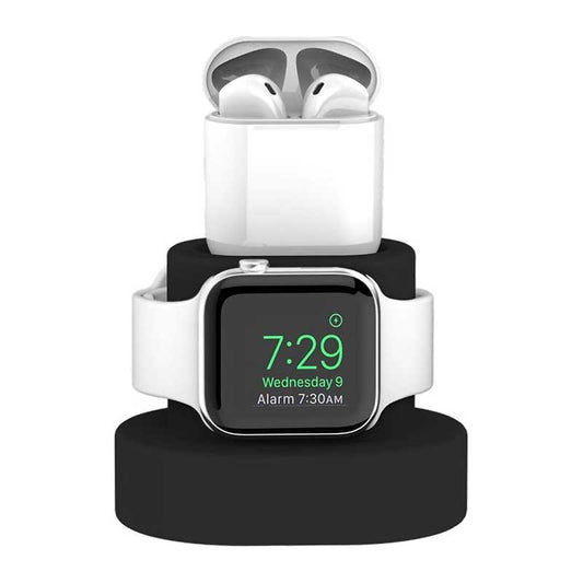 Support-pour-Apple-Watch-et-Airpod-Noir-Silicone-Face