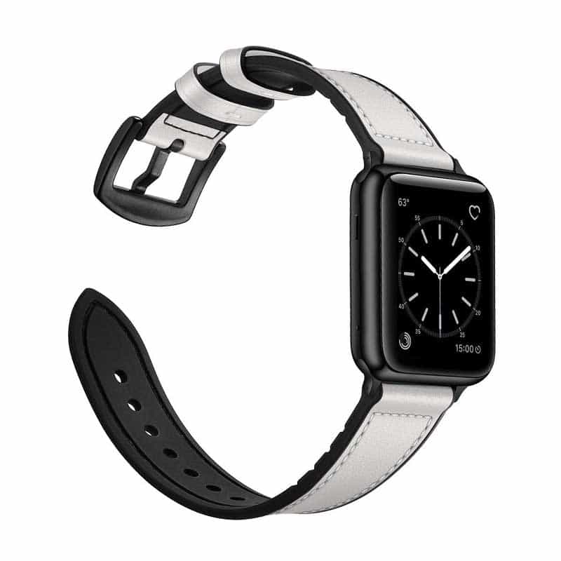 Bracelet Cuir Apple Watch Serie 4 Blanc Noir